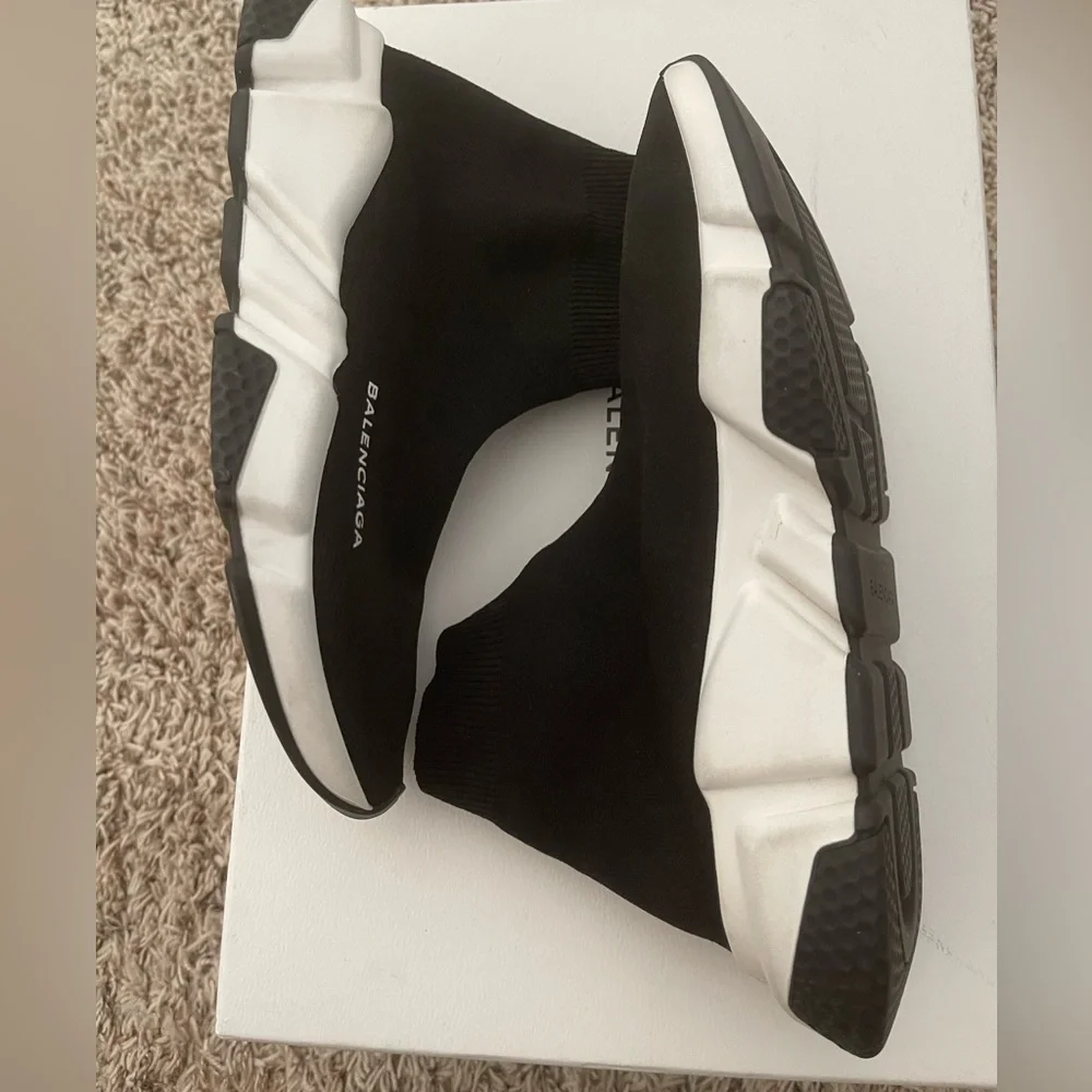 Balenciaga Black and White Speed Trainer Sock Sneakers